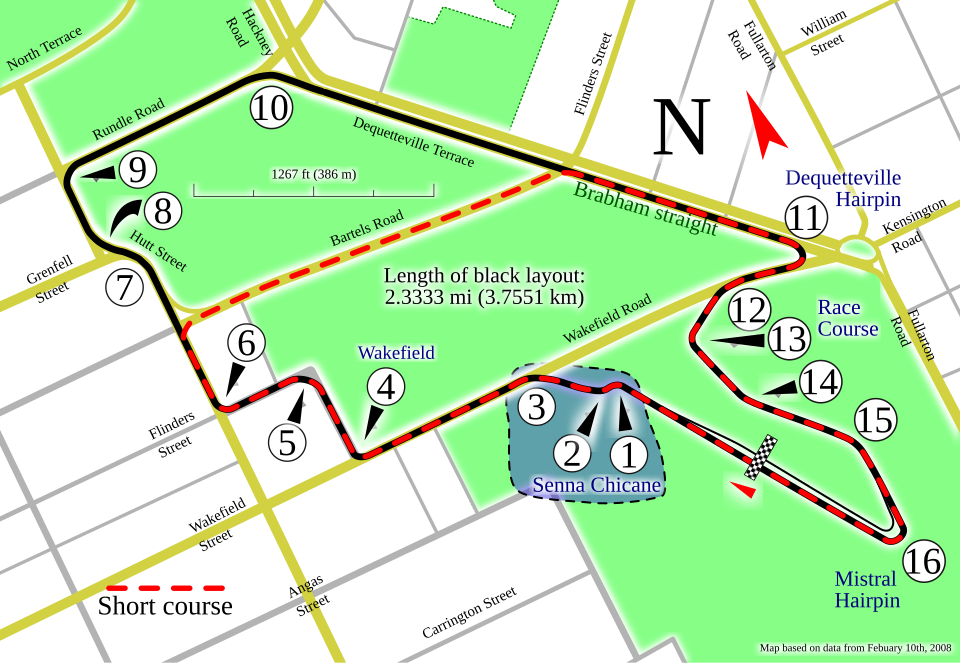 Trazado de Circuito callejero de Adelaida